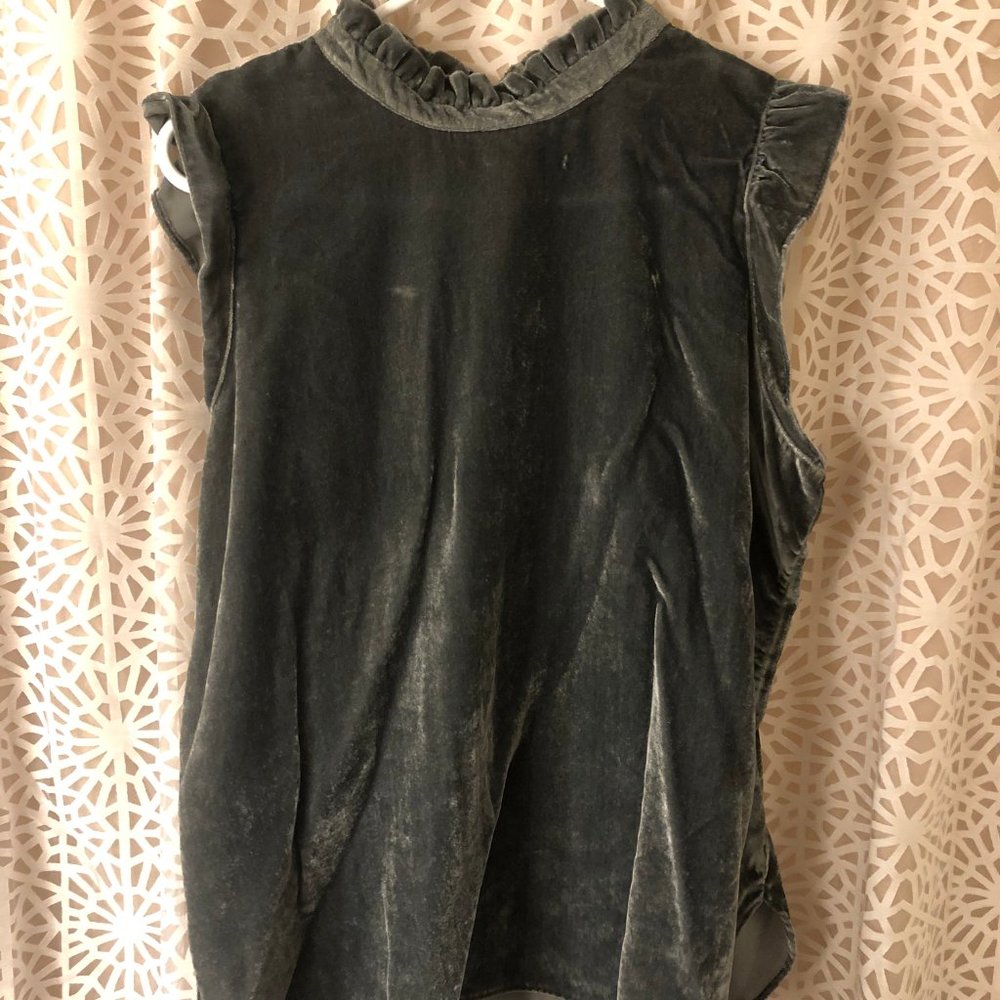 Nwot Loft- Velvet Ruffle Flutter Shell - image 2